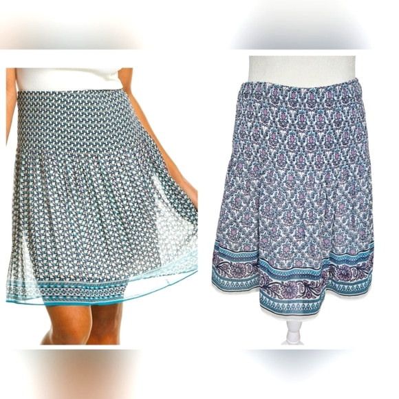 MAX STUDIO Gathered Waist Floral Print Skirt In Blue/prple Multi. Size Large - Picture 1 of 16